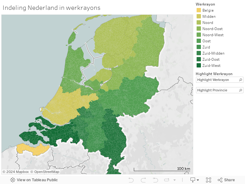 Indeling Nederland in werkrayons 