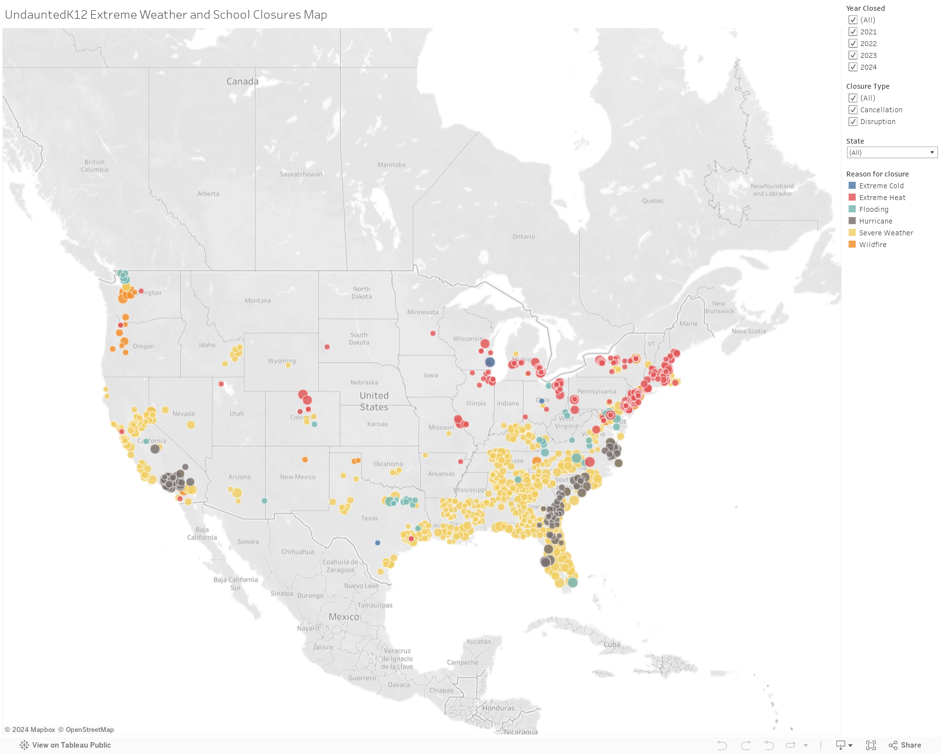 UndauntedK12 Extreme Weather and School Closures Map 