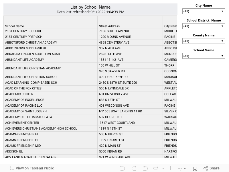 List by School Name Dash 