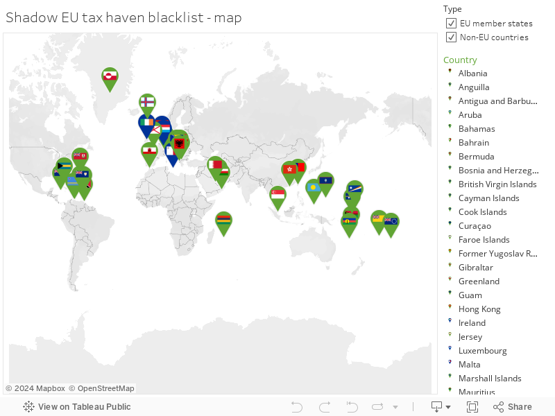 Shadow EU tax haven blacklist - map 