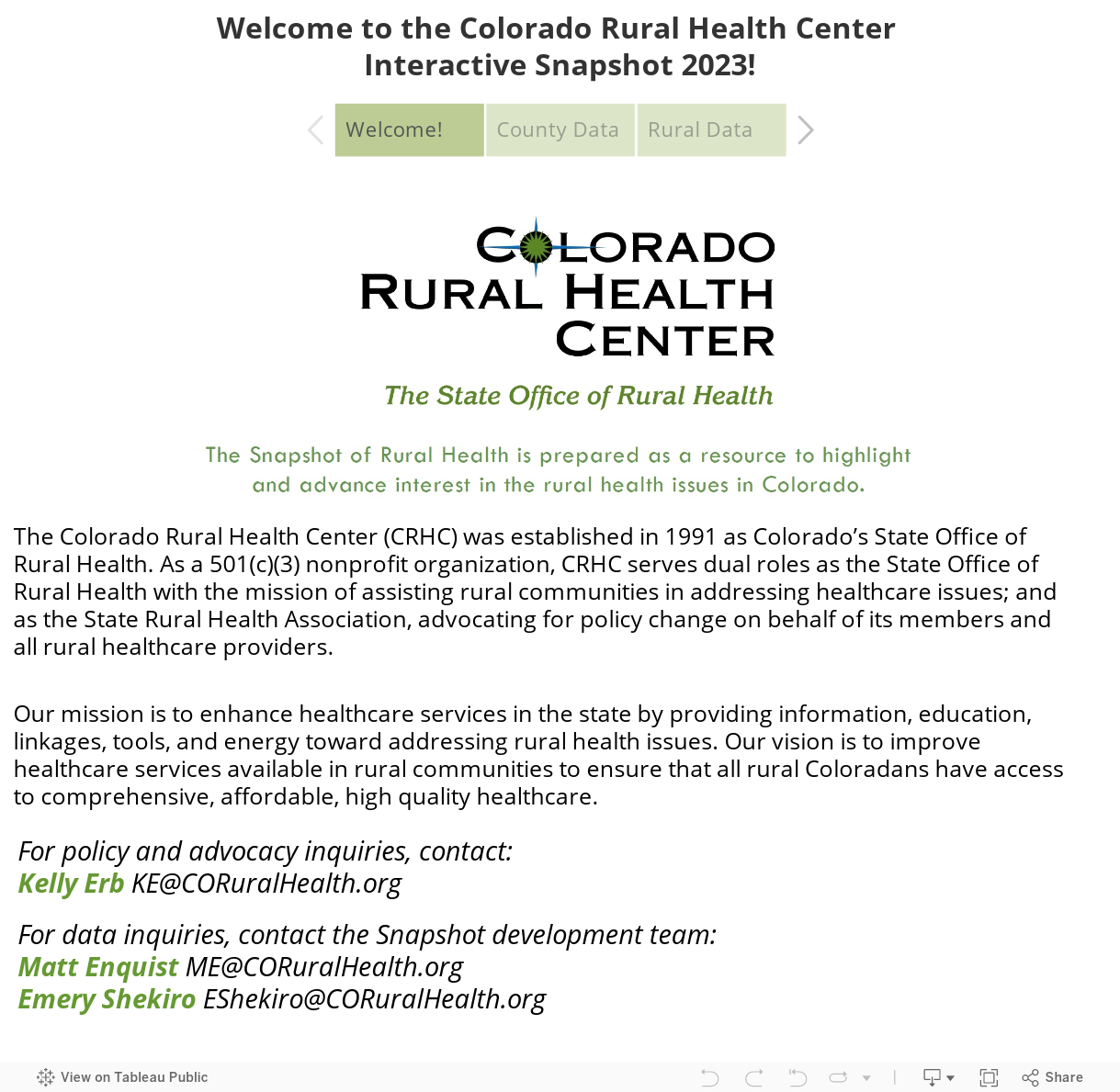 Welcome to the Colorado Rural Health Center Interactive Snapshot 2023! 