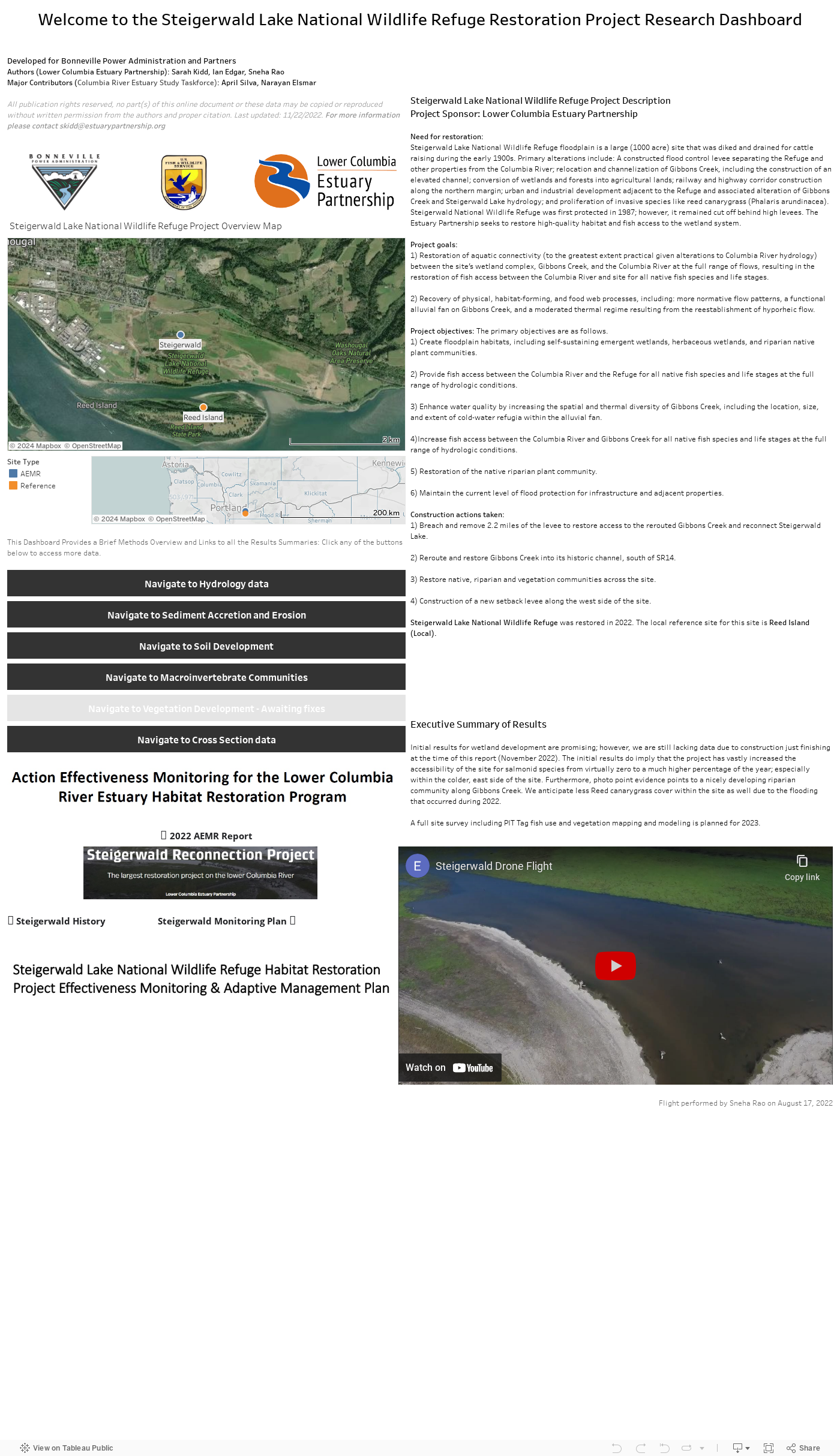 Welcome to the Steigerwald Lake National Wildlife Refuge Restoration Project Research Dashboard 