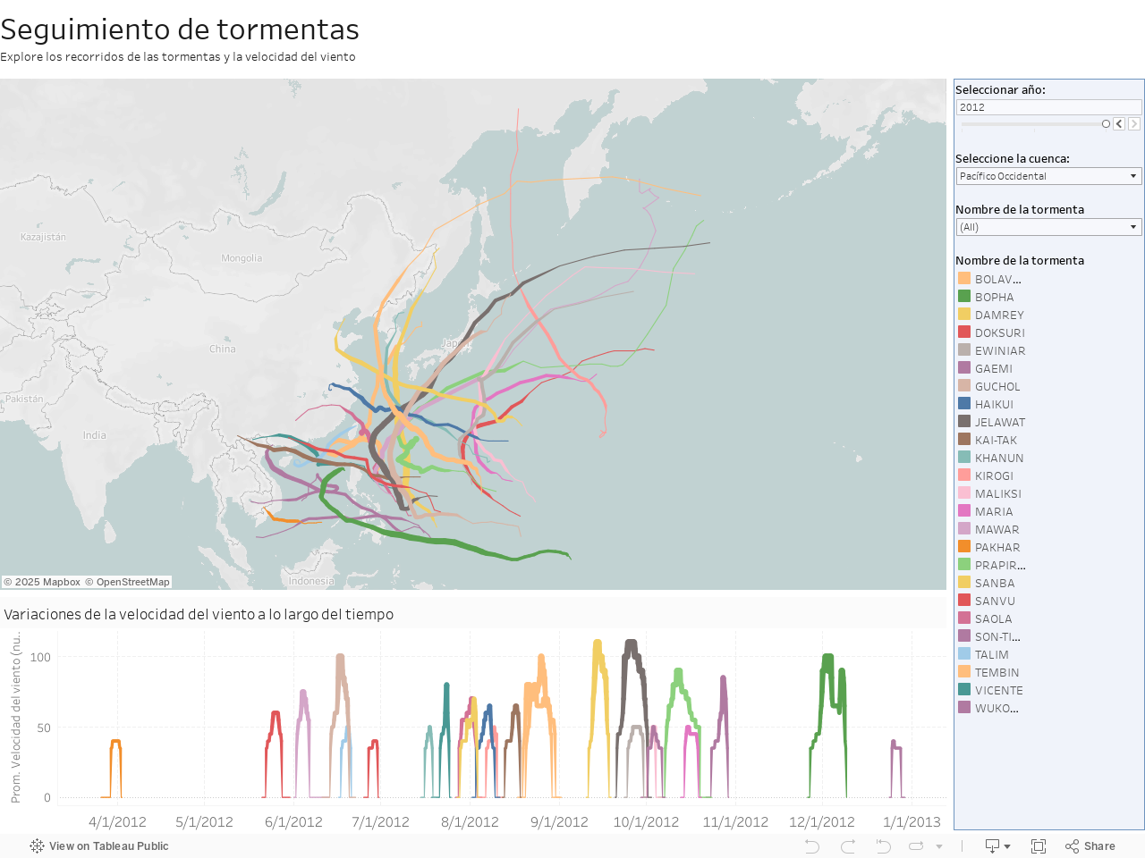 Seguimiento de tormentas Explore los recorridos de las tormentas y la velocidad del viento 