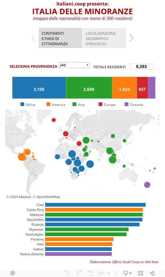 italiani-coop.it presenta:ITALIA DELLE MINORANZE(mappa delle nazionalità con meno di 500 residenti) 