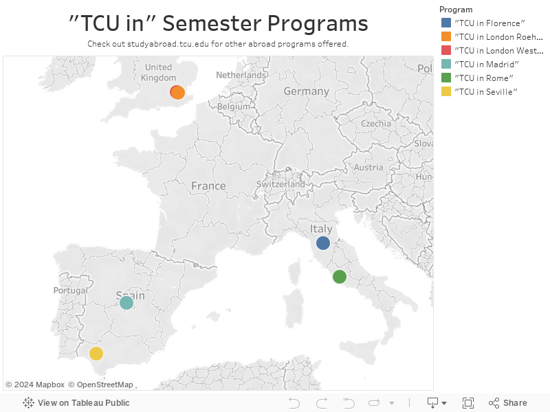 "TCU in" Semester ProgramsCheck out studyabroad.tcu.edu for other abroad programs offered. 