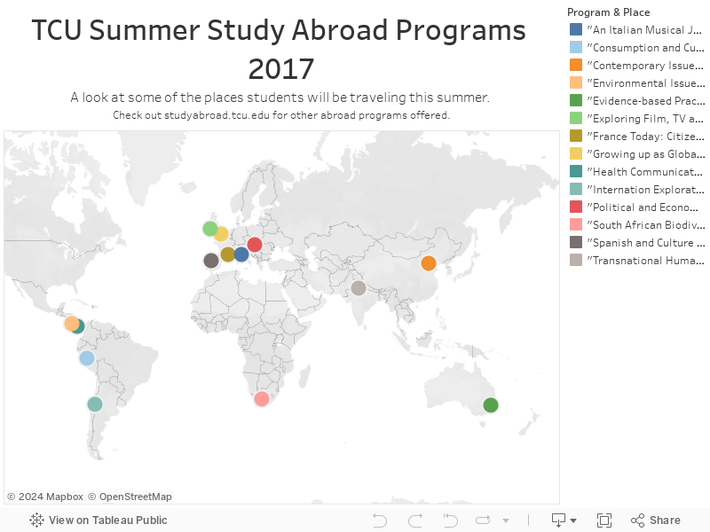 TCU Summer Study Abroad Programs 2017A look at some of the places students will be traveling this summer. Check out studyabroad.tcu.edu for other abroad programs offered. 