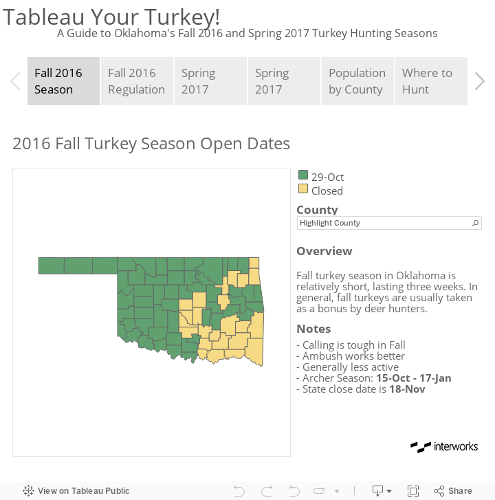 Tableau Your Turkey!                                                           A Guide to Oklahoma's Fall 2016 and Spring 2017 Turkey Hunting Seasons 