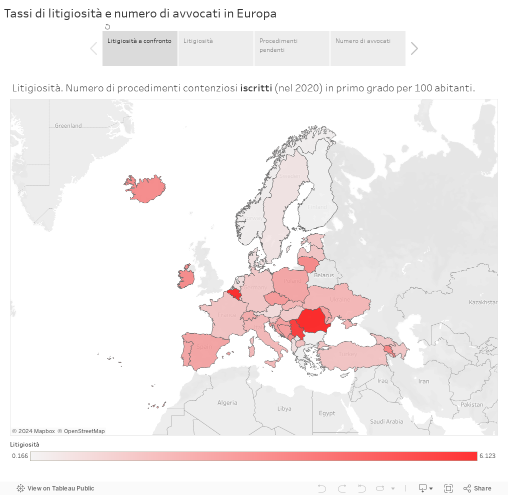 Tassi di litigiosità e numero di avvocati in Europa 