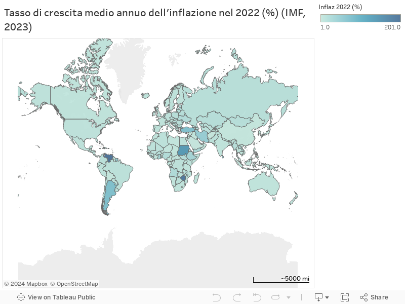 Tasso di crescita medio annuo dell'inflazione nel 2022 (%) (IMF, 2023) 