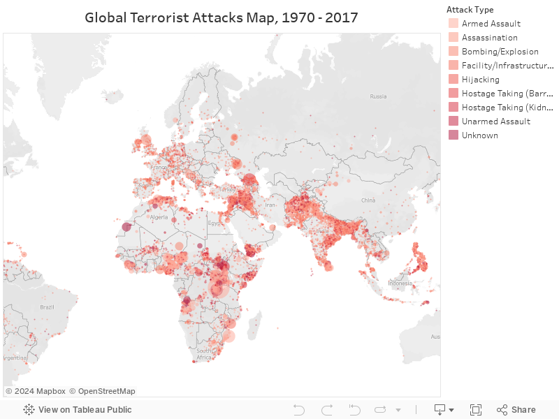 Global Terrorist Attacks Map, 1970 - 2017 