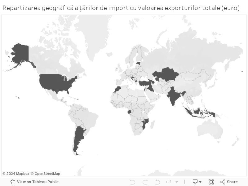 Repartizarea geografică a țărilor de import cu valoarea exporturilor totale (euro) 