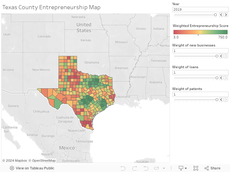 Texas County Entrepreneurship Map 