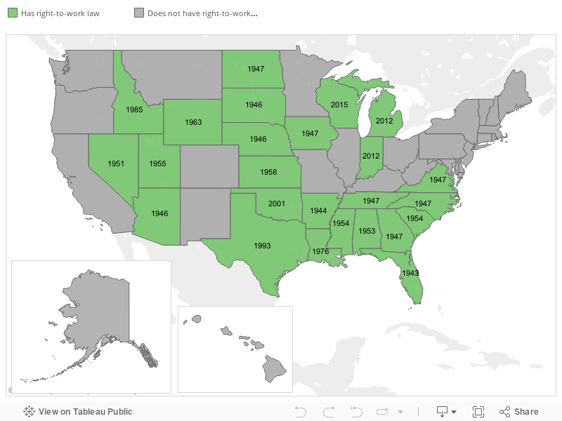 Interactive map States with righttowork laws