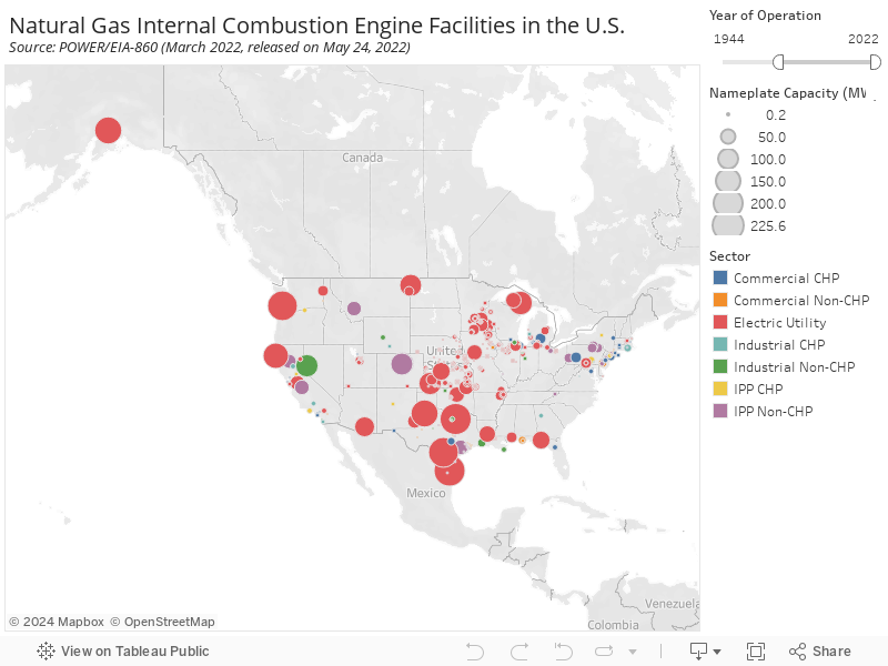 Natural Gas Internal Combustion Engine Facilities in the U.S. Source: POWER/EIA-860 (March 2022, released on May 24, 2022)  