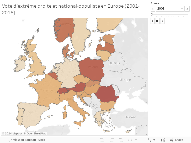Vote d'extrême droite et national-populiste en Europe (2001-2016) 