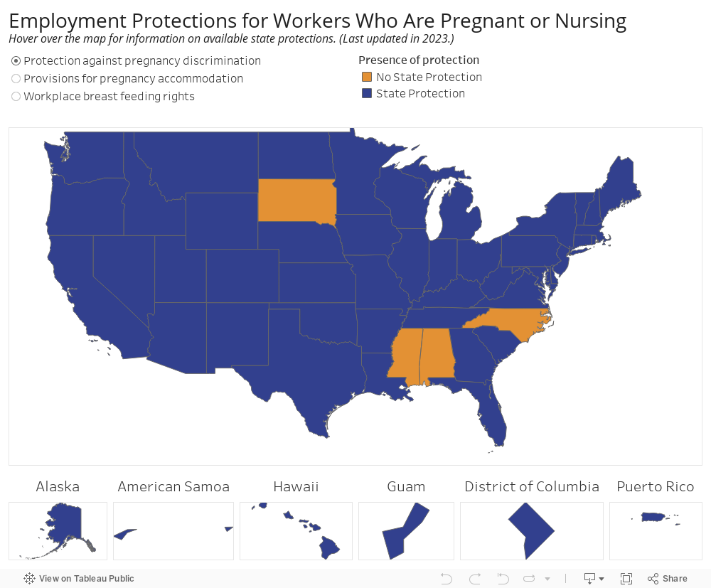Employment Protections for Workers Who Are Pregnant or Nursing Hover over the map for information on available state protections. 
