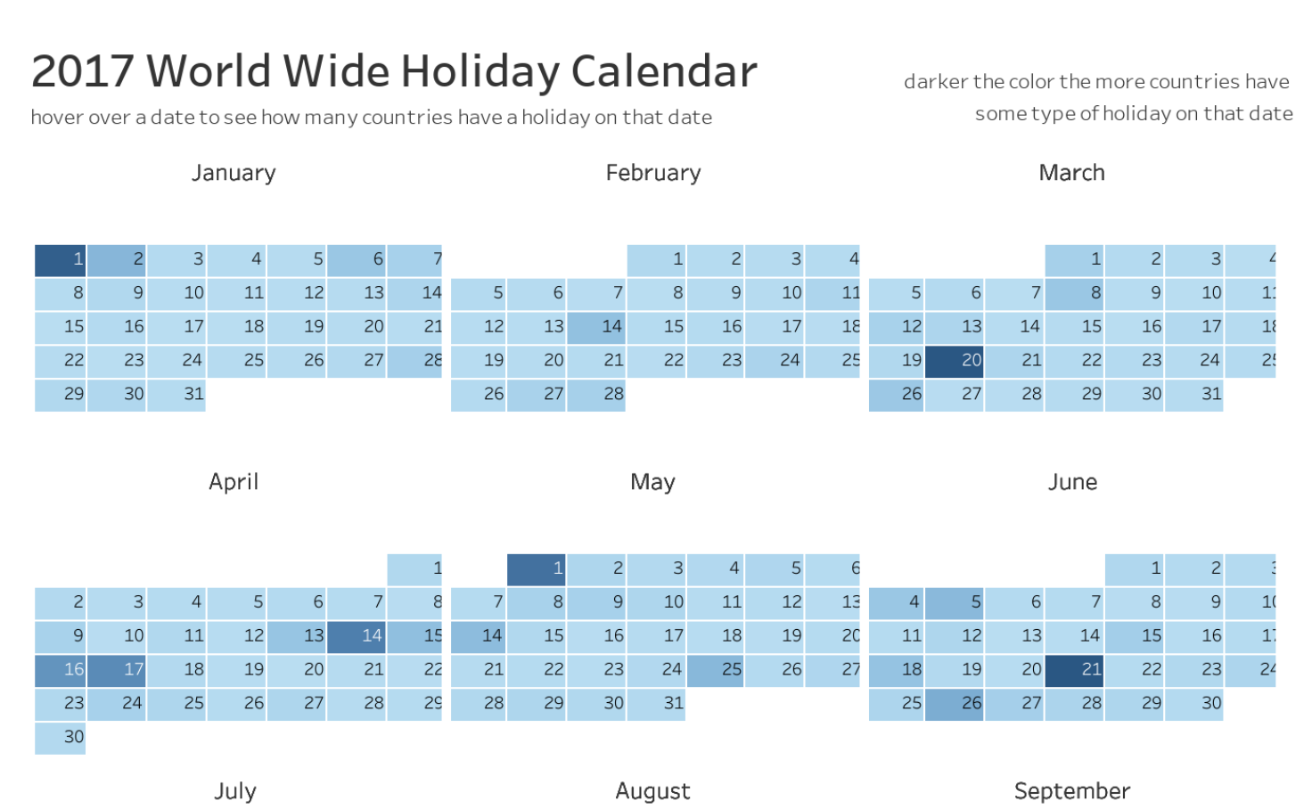 World Wide Holiday Calendar Kate Brown Tableau Public