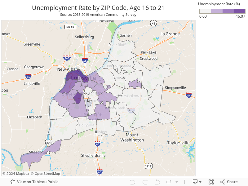 Unemployment Rate by ZIP Code, Age 16 to 21Source: 2015-2019 American Community Survey 