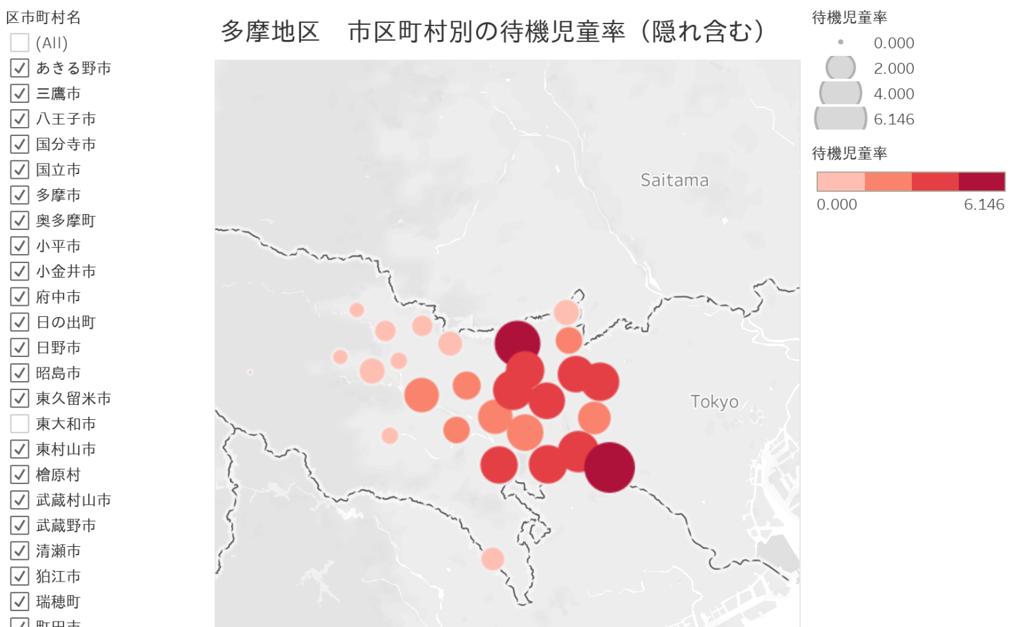 多摩地区 市町村別の待機児童率