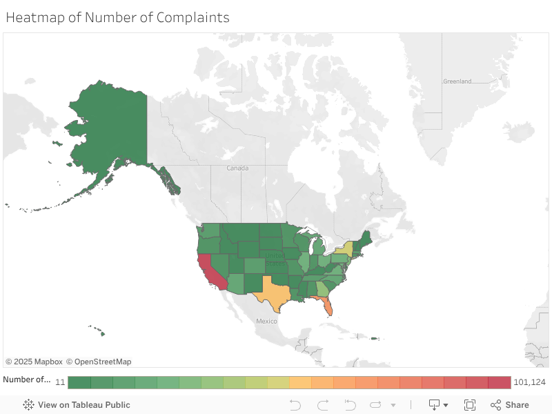 Heatmap of Number of Complaints 