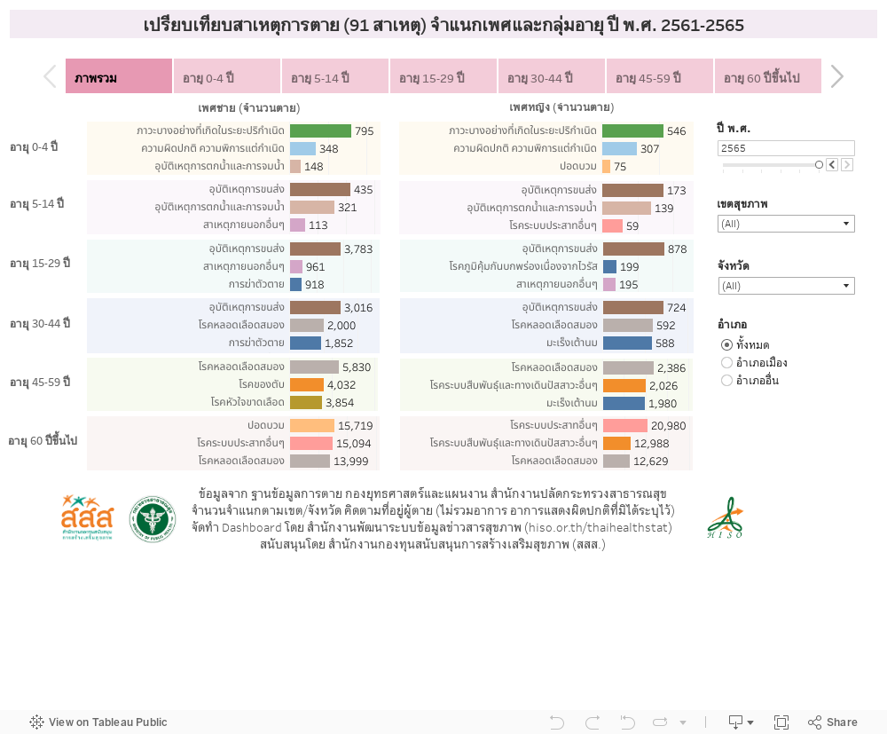 จำนวนการตายรายสาเหตุ (91 สาเหตุ) จำแนกเพศและกลุ่มอายุ ปี พ.ศ. 2561-2565 