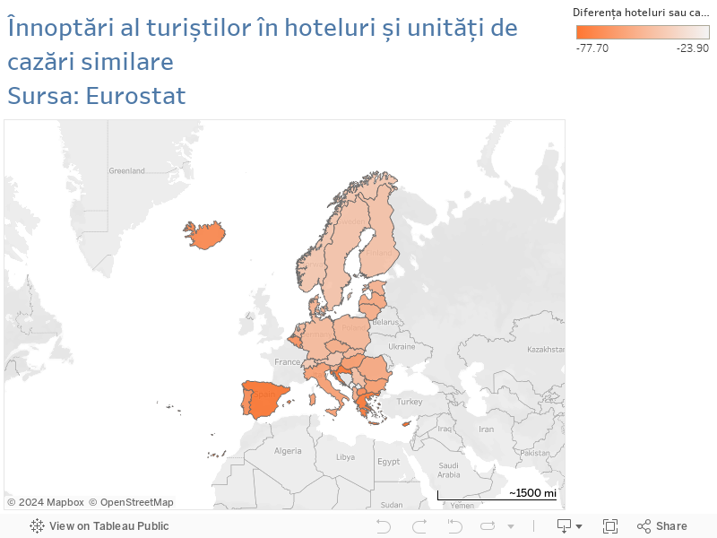 Înnoptări al turiștilor în hoteluri și unități de cazări similareSursa: Eurostat 