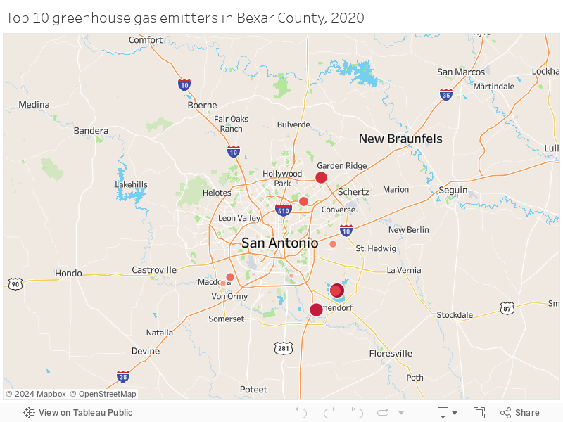 Top 10 greenhouse gas emitters in Bexar County, 2020 