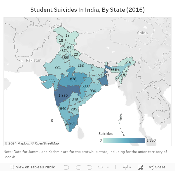 Student Suicides In India, By State (2016) 