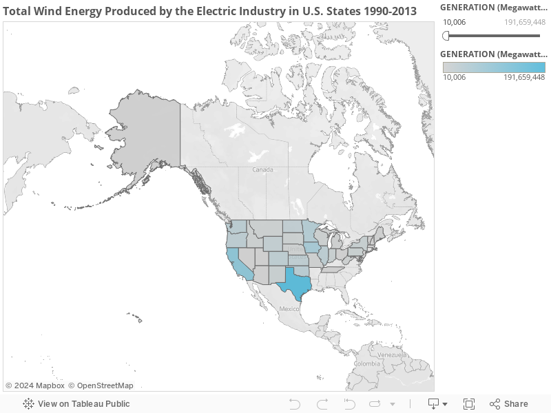 Total Wind Energy Produced by the Electric Industry in U.S. States 1990-2013 