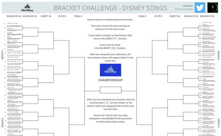 Workbook: Bracket Challenge - Disney Songs