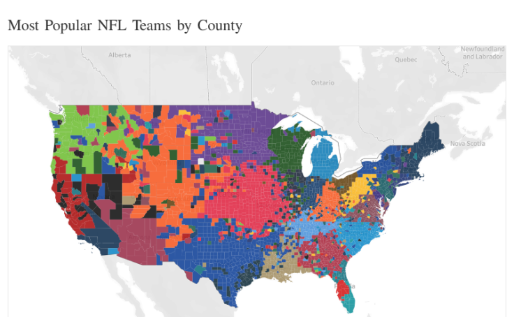 The Most Popular NFL Teams by County, State